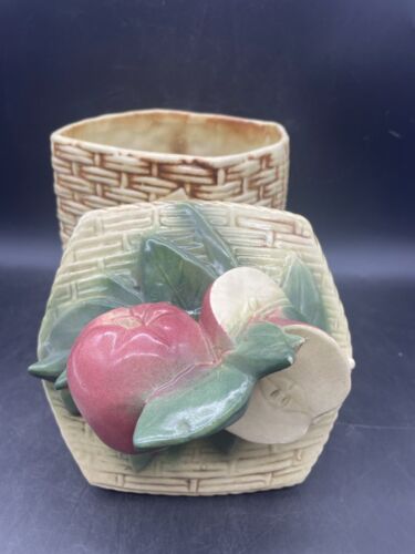 Mid Century Antique McCOY Cookie Jar APPLES on Lid w Basket Design Very Nice!!! - Picture 2 of 12