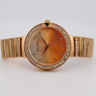 ELGIN EG160012RGST Rose Gold Tone Quartz Women's Watch Sz. 6 1/2'' New Battery