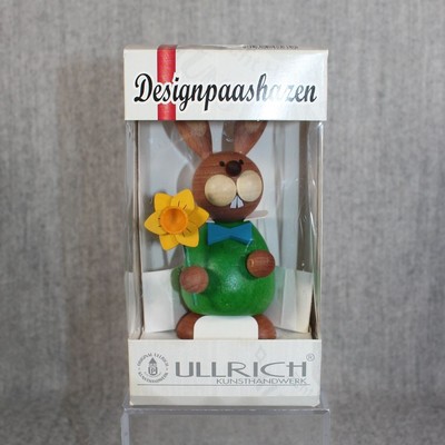 ULLRICH New Easter Bunny Daisy Flower Wooden Figure Handicraft Germany Vintage