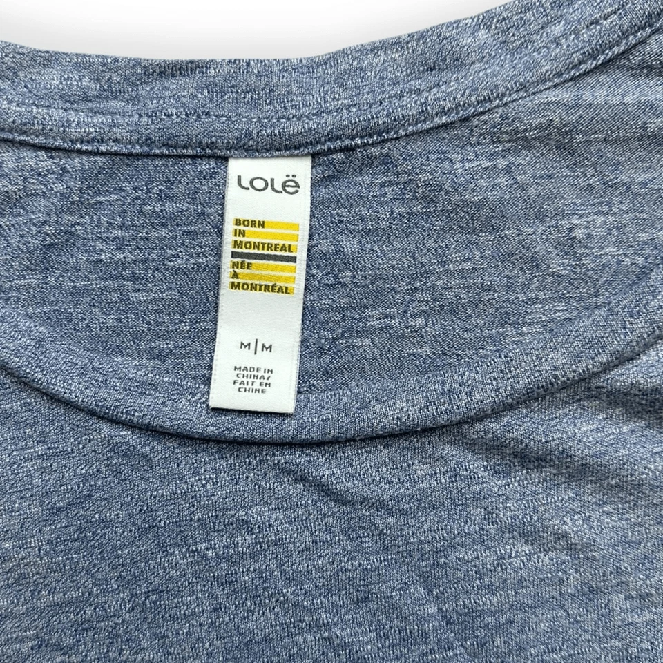 Camiseta deportiva LOLE para mujer gris azul manga corta frente torcido talla mediana Foto 3 de 4