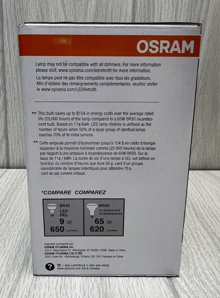 Sylvania 73778 BR30 LED Bulb Dimmable 9W BR30 65W Replacement Medium Base 2700K - Image 4 of 4