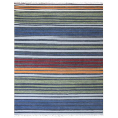 Eco-Friendly Hand Woven Flat Weave Kilim Wool Area Rug Contemporary Multicolor