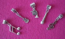 5 Music Theme Notes Guitar French Horn Microphone CHARM for EUROPEAN Bracelet