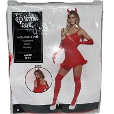 Red Sizzlin Devil Women  s Red Large 12-14 Halloween Costume 4 Piece New Set
