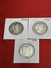 3) Barber Half Dollars 90% Silver, 1894s, 1898, And 1899.