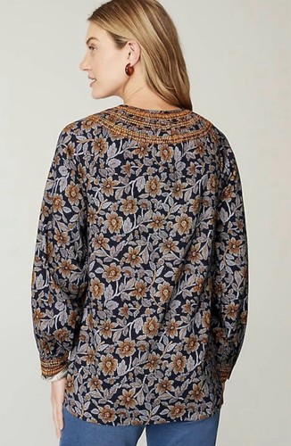 Neu mit Etikett J Jill Pure bestickt Twill Tunika Oberteil 3X Boho V-Ausschnitt Ballon Langarm - Bild 2 von 17