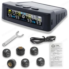 Solar TPMS LCD Tire Pressure Monitor System 6 External Sensors For Car RV Truck