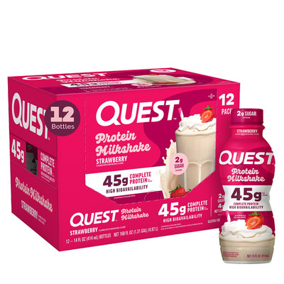 Quest Protein Milkshake RTD - Strawberry - 14 fl oz (12 Bottles), Ships Free fro