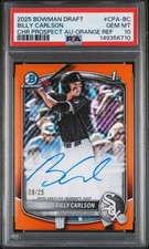 2025 Bowman Draft #CPA-BC Billy Carlson 1st Prospect Auto Orange 08/25 PSA10