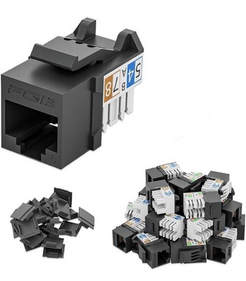25pk FGB Slim Profile Cat6 RJ45 Keystone Jacks 90 Degree Ethernet 10 Gbps Black