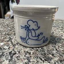 David Eldreth 2000 Bear Crock Salt Glaze Pottery Gray Nottingham PA 5.75"D