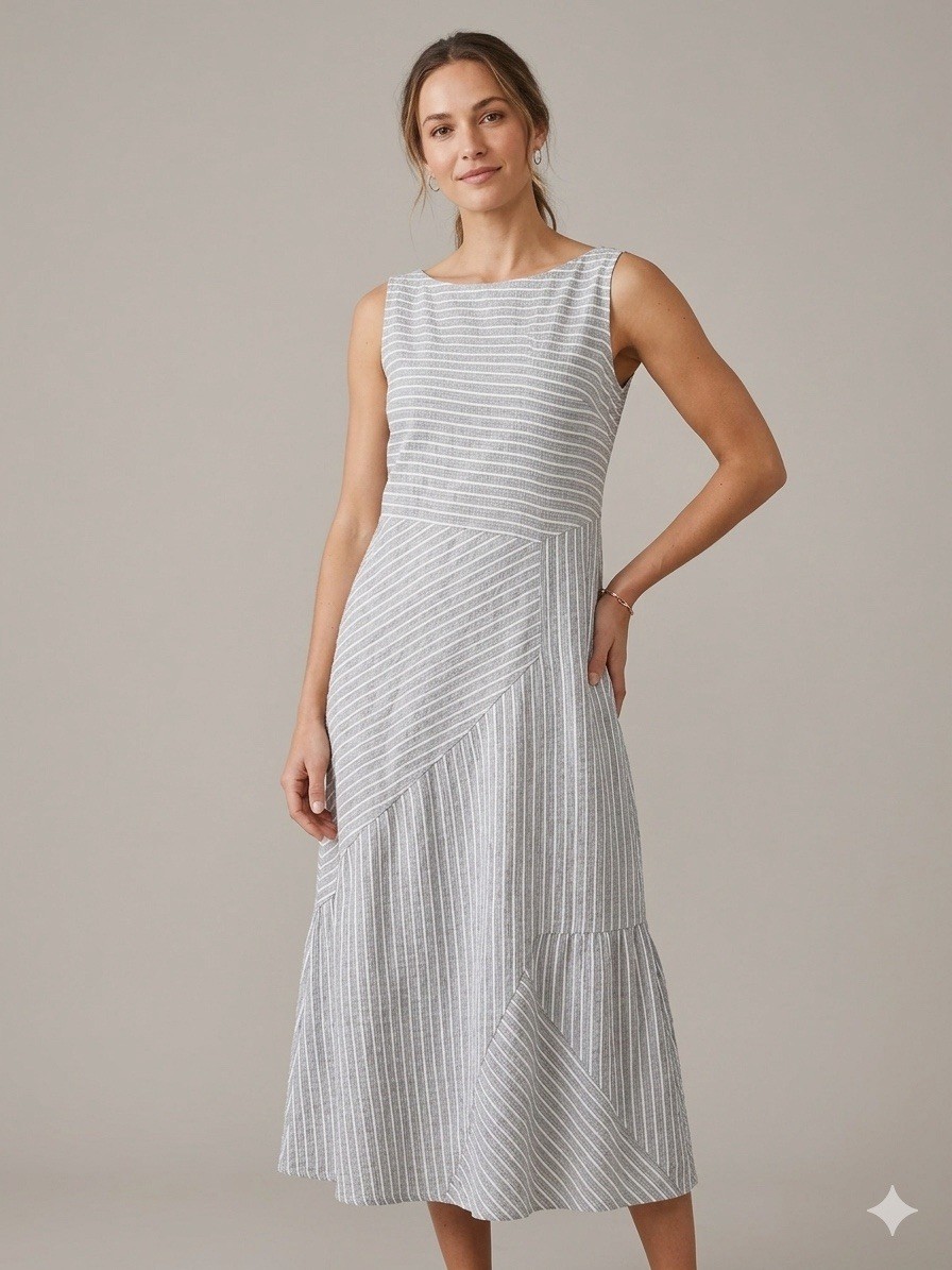 J. Jill Love Linen Striped Sleeveless Maxi Tank Dress with Pockets Size  Medium