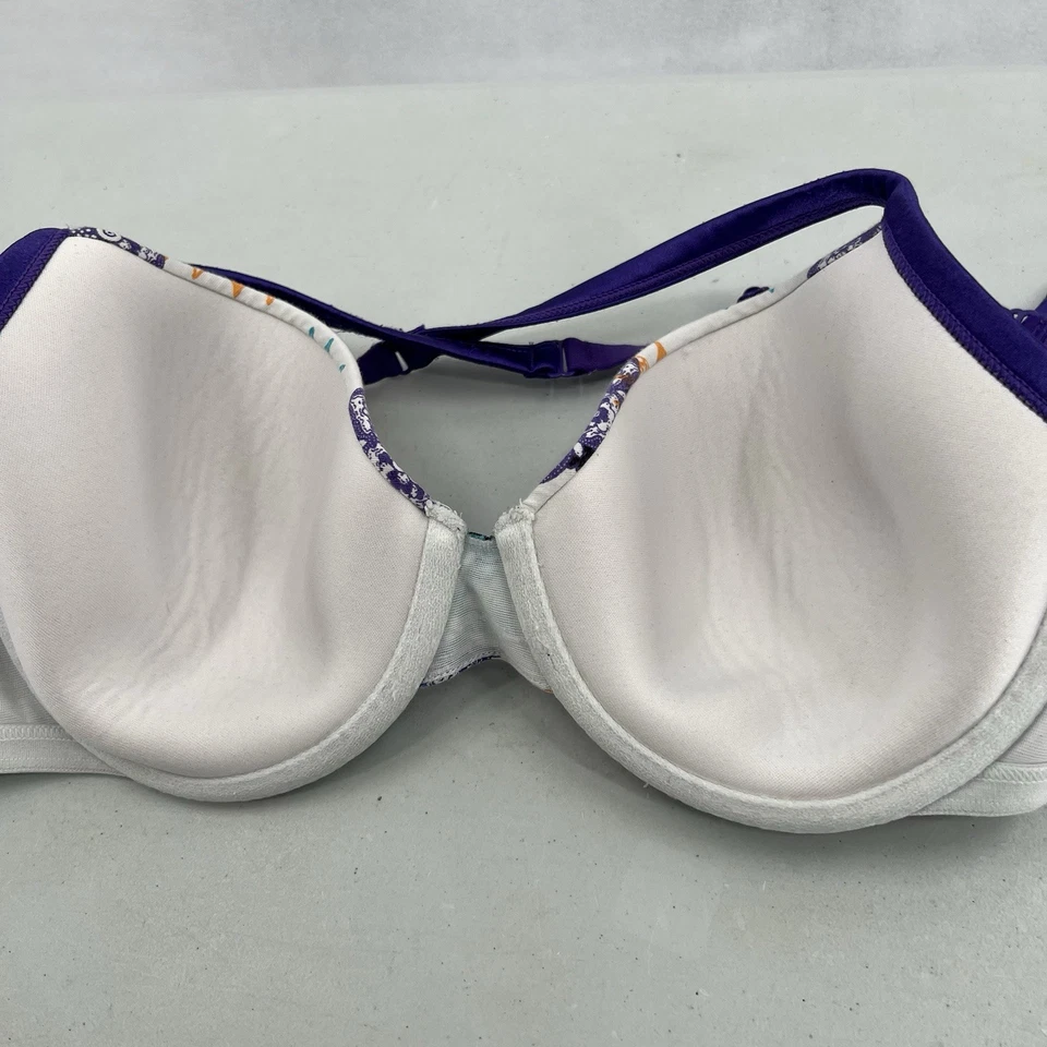 Sujetador Lane Bryant Cacique Intimates Talla 38D Blanco Púrpura Naranja Paisley Floral Foto 3 de 4