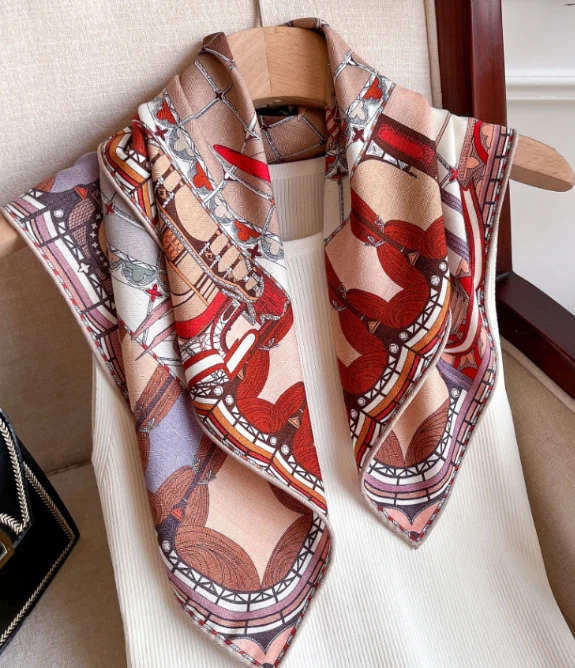 70% Cashmere 30% Silk Shawl Neckerchief 26'' wheel Print Scarf Bandanna Wrap