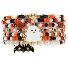 Halloween Bracelets Ghost Pumpkin Skull Skeleton Bat Spooky Bracelet for Women B