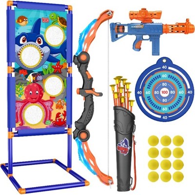 KKONES Kids Bow and Arrow Set, 2 in 1 Shooting Game with LED Light Up Archery To