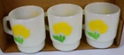 Anchor Hocking Fire King Set/3 Milk Glass Mugs Oven Proof Yellow Poppy VTG