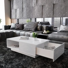 Modern High Gloss Rectangular Coffee Table For Living Room