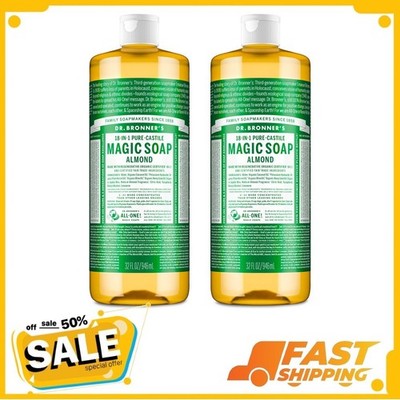 2 Pack Dr. Bronner's Magic Soap - Almond - Pure-Castile Liquid Soap - 32 oz