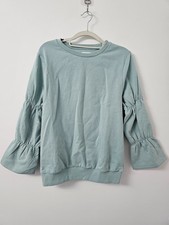 Simply Be Sweatshirt Womens UK12 Green Ruched Statement Ruffle Sleeve