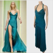 VERSACE VINTAGE FW 2005 RUNWAY CAMPAIGN HALTER HIGH SLIT DRESS