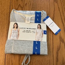 Lucky Brand Women's 3-Pieces Tee, Tank and Short Pajama Set Gray Large New