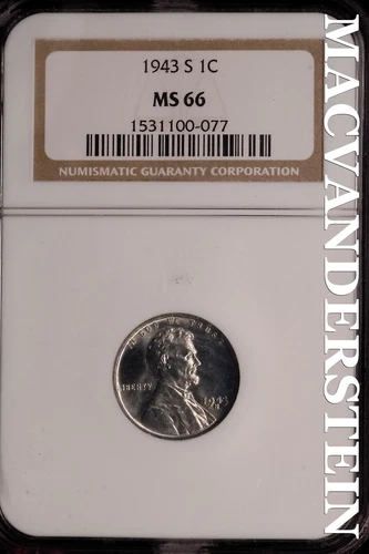1943-S Lincoln Wheat Cent - NGC MS 66 - Scarce  No Reserve  #SLK417