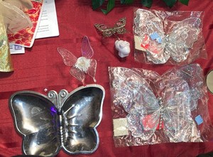 Lot of 5 Butterfly Decorations Silver Plate 2 Burton Ornaments 2 Lights