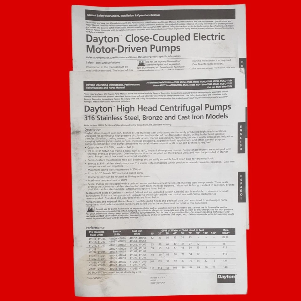 Dayton 4TU17 1/2 HP High Head Centrifugal Pump, 316 SS, Viton Seal - Image 4 of 4