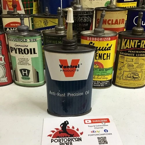 Vintage VANTROL TOP HANDY OILER Rare Old Advertising Tin Can Half Full Advertise