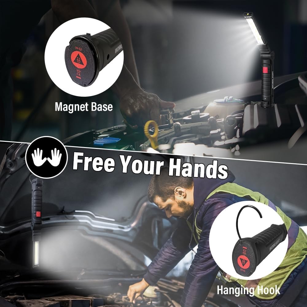 2x Rechargeable LED COB Work Light Mechanic Flashlight Lamp Magnetic Base Bright