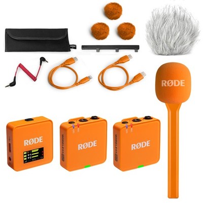 Rode Wireless GO Gen 3 Orange mit Interview GO Orange und Fell-Windschutz