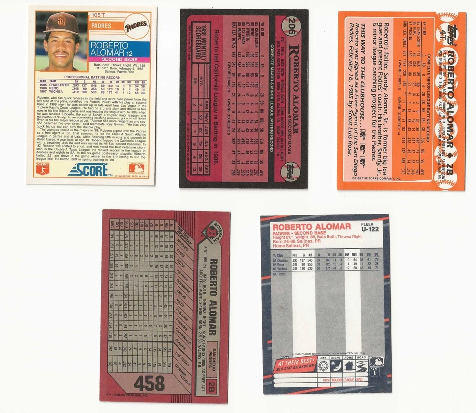 Lote de tarjetas de novato de Roberto Alomar-Topps/Traded/Fleer/Donruss/Score- 9 Alomar RC's Foto 3 de 4