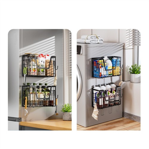 Magnetic Fruit Vegetable Storage Shelf with Hooks for Refrigerator Use - Picture 10 of 12