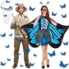 17 Pcs Halloween Couple Costume for Adult Butterfly Catcher Costume Double Sided