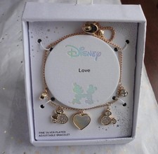DISNEY Mickey  Minnie Mouse LOVE Silver-Plated Adjustable RHINESTONE Bracelet