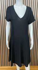 Ann Taylor Women's Dress Fit &Flare Stretch Work V-Neck Pleated Hem L Black