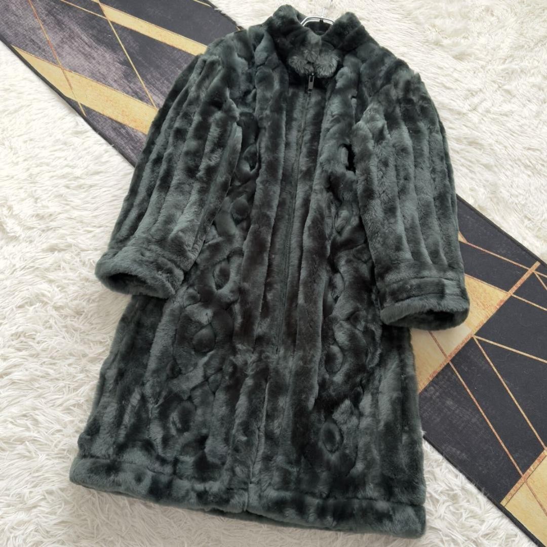 Christian Dior Dark Green Mouton Shearling Fur Long Coat Zip Up From Japan thumbnail 4