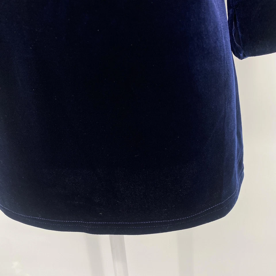 Gretchen Scott Shirt Womens Medium Navy Blue Velvet Ruffle V-Neck Party Holiday - Image 4 of 4