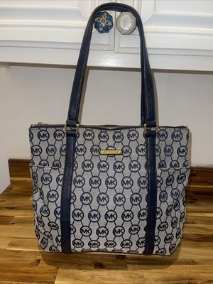 MICHAEL KORS Tote Bag Canvas All-over Pattern Blue/Grey
