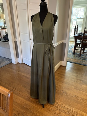 #ad Sleeveless Halter Backless Maxi Dress Olive Green Tie Waist Long Casual dressy $20.00