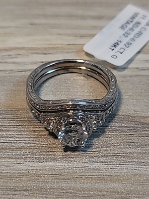 0,92ct wunderschön gestalteter Vintage Diamant Ring 14K Weißgold Gr. 6 SD 0,32 