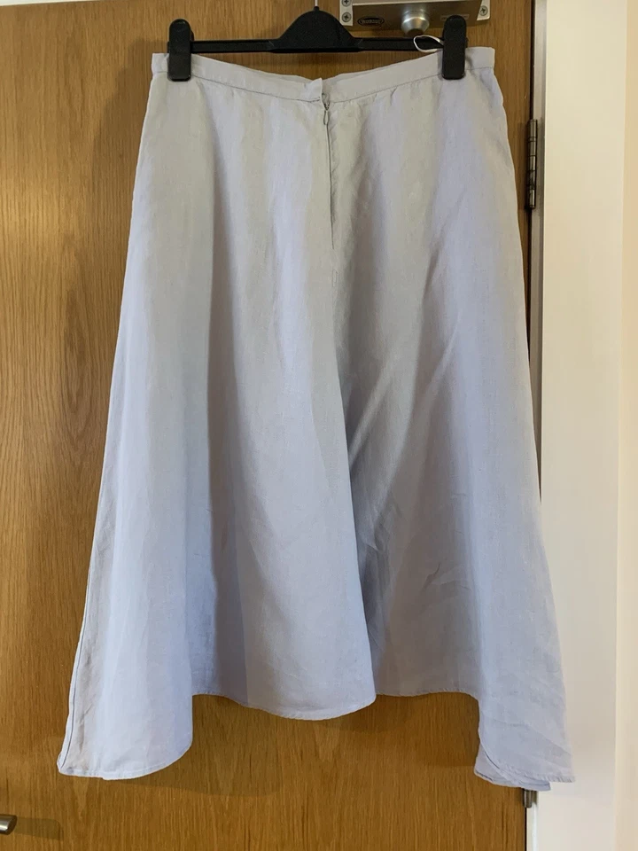 JOHN LEWIS Pure Linen Flared Skirt UK 14 Lilac Grey Midi Pockets 100% Linen - Image 2 of 4