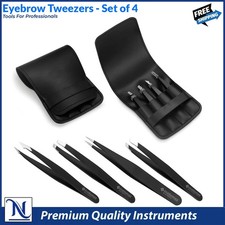 Professional Tweezers Set of 4-Piece Stainless Eyebrow Hair Pluckers  Case