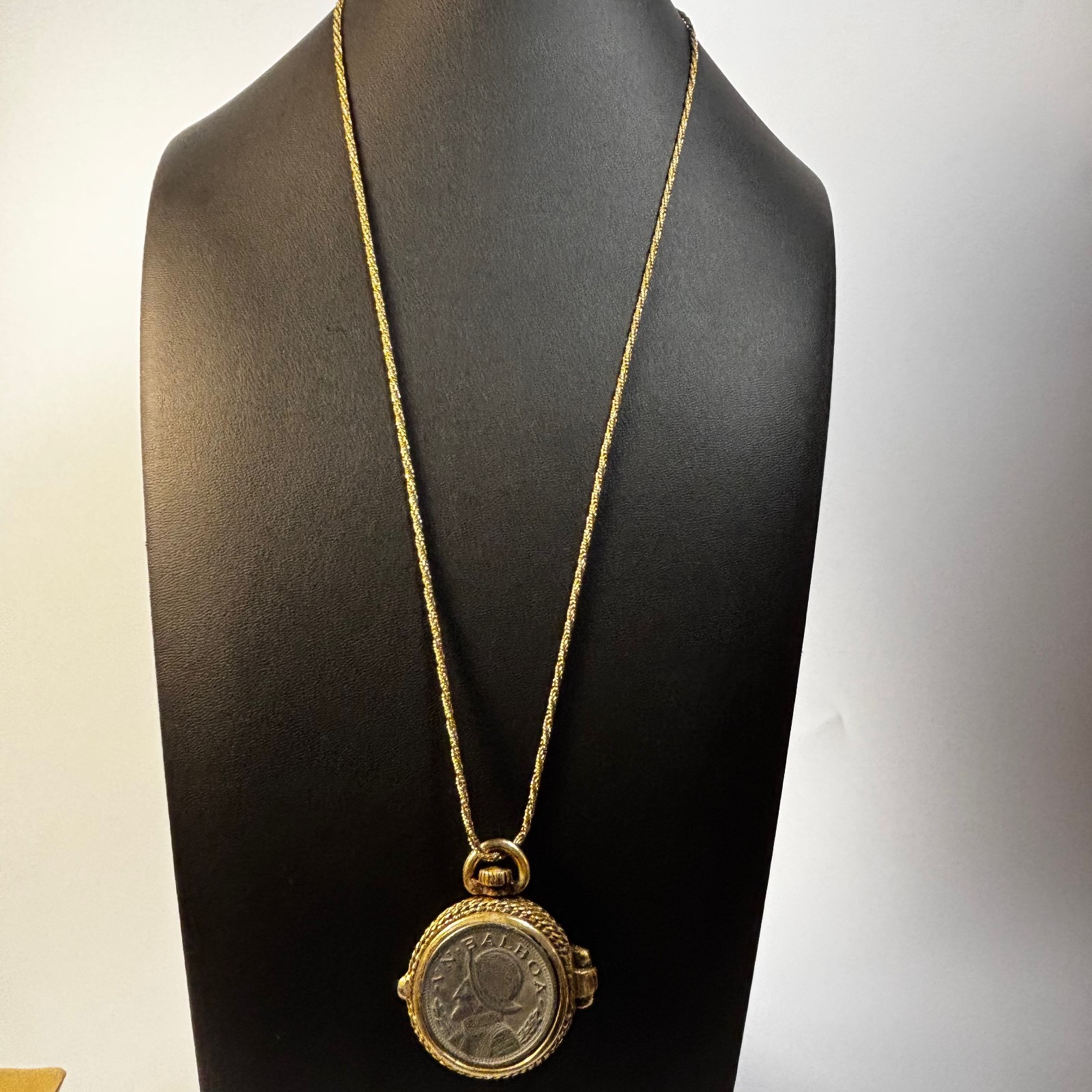 Pendant Necklace Solid Perfume Compact Locket Vin… - image 1