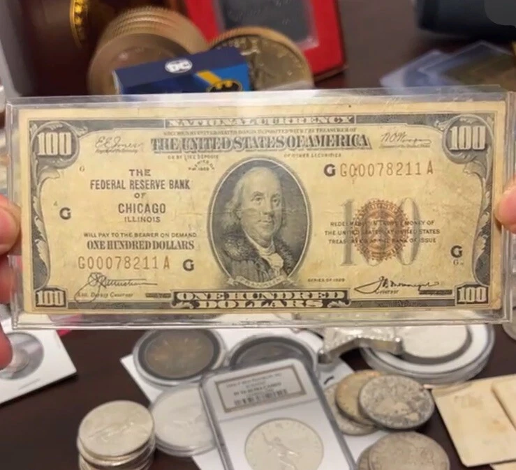 1929 $100 Dollar Federal Reserve Bank of Chicago Illinois National Bank Note Wow - Image 3 of 4