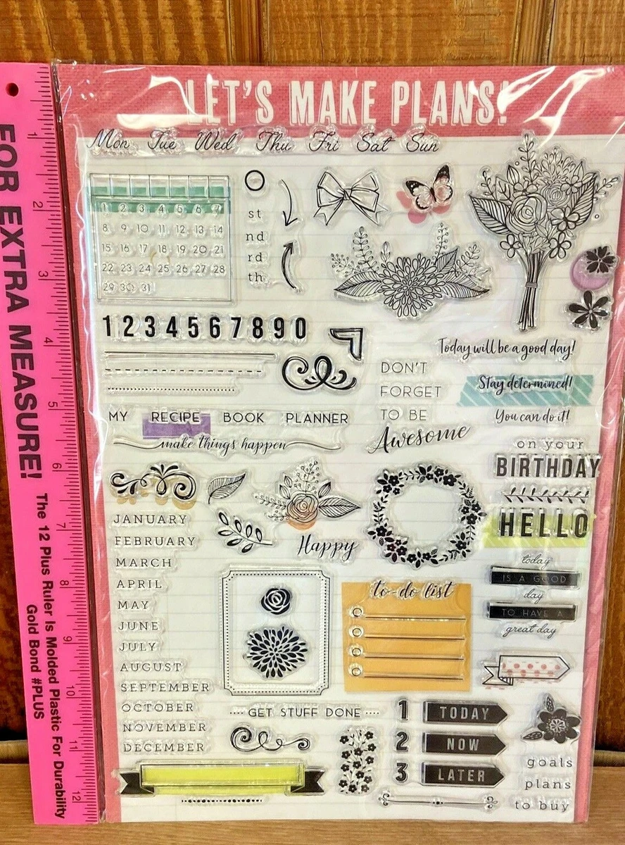 Let's Make Plans!-Clear Stamp Set of 30+ New-NIP-Bouquet-Calendar-Wreath-Planner  | eBay