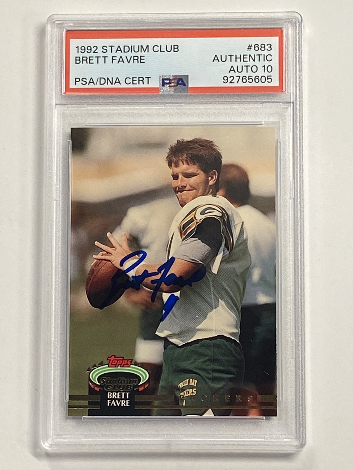 Brett Favre Autographed Signed Green Bay Packers 1992 Stadium Club #683 Auto Packers HOF PSA DNA Auto 10 