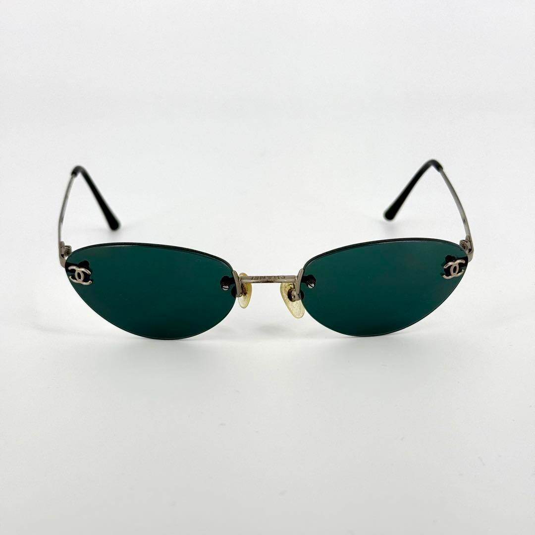 CHANEL 4003 Rimless Sunglasses Gray Lens Silver Metal Frame Coco