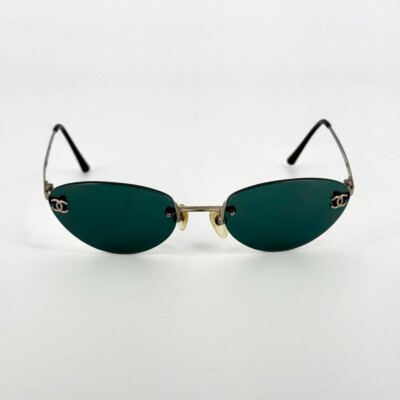 CHANEL 4003 Rimless Sunglasses Gray Lens Silver Metal Frame Coco